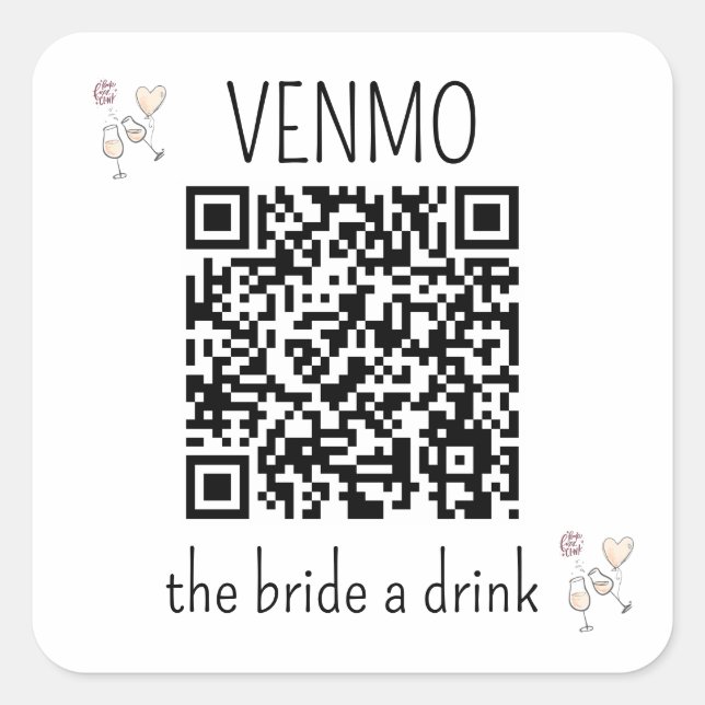 Sticker Carré VENMO la mariée une boisson QR Code Bachelorette P (Devant)