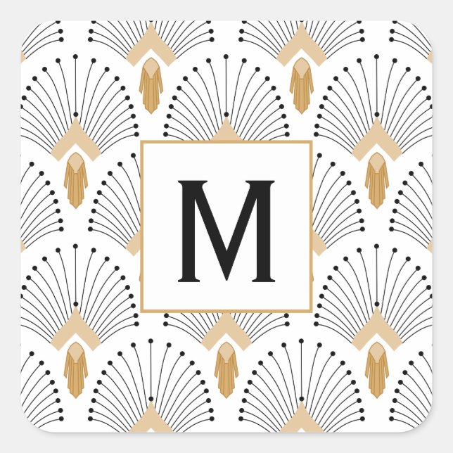 Sticker Carré Ventilateur blanc, or et noir Art déco Motif (Devant)