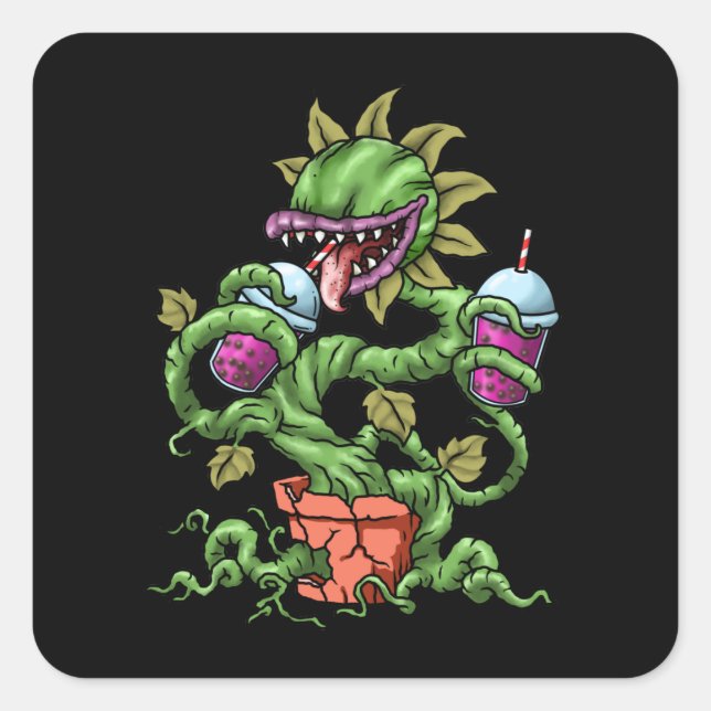 Sticker Carré Vénus Trap Boule de thé Cadeau Carnivore Plantes (Devant)