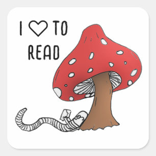 Sticker Carré Ver de terre sous un champignon
