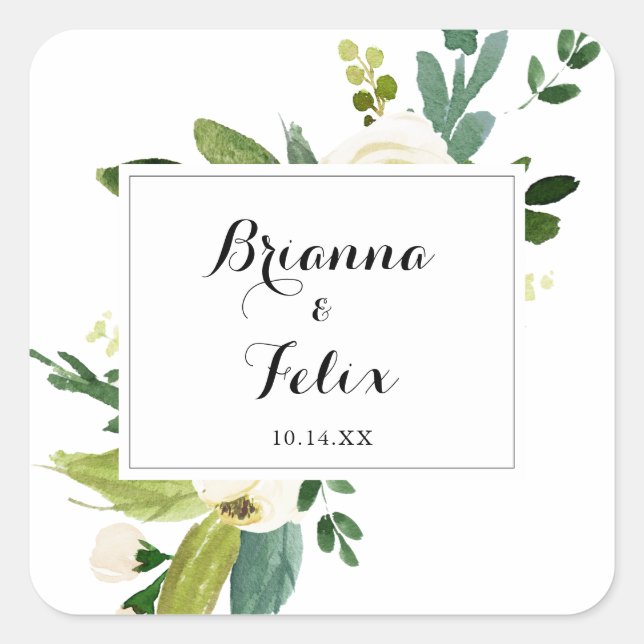 Sticker Carré Verdure Automne Floral Mariage Enveloppe Phoques (Devant)
