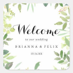 Sticker Carré Verdure Botanique Foliage Mariage Bienvenue