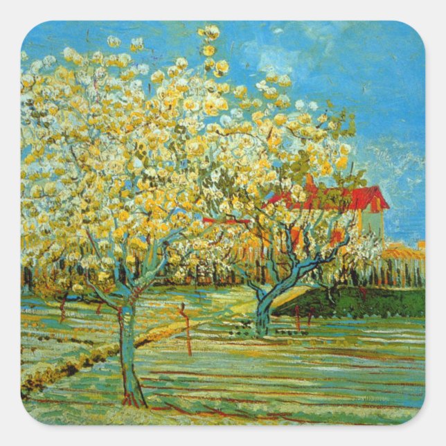 Sticker Carré Verger en fleurs par Vincent van Gogh (Devant)