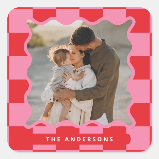 Sticker Carré Vérification de bord ondulé moderne photo minimale (Devant)