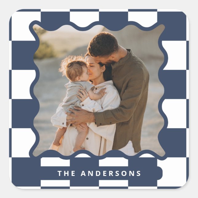 Sticker Carré Vérification de bord ondulé moderne photo minimale (Devant)