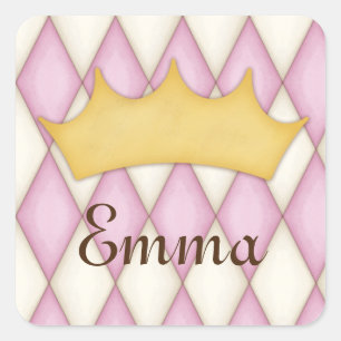 Sticker Carré Vérification Diamant Rose Nom Personnalisé Princes