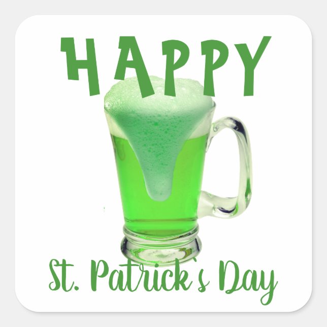 Sticker Carré Verre de bière verte Joyeuse Saint Patrick`s day (Devant)