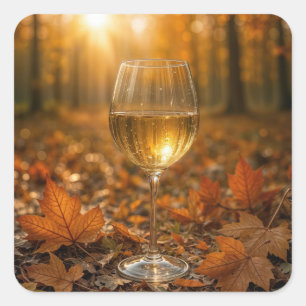Sticker Carré Verre de vin blanc dans les feuilles d'érable d'au