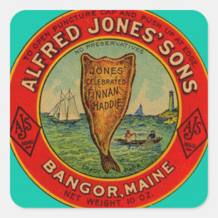 Sticker Carré vers 1900 Alfred Jones Sons Finnan Haddie étiquett