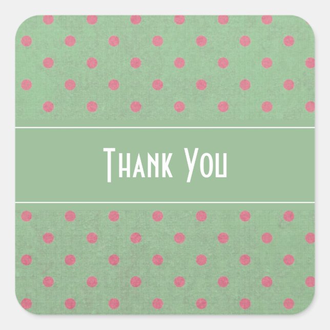 Sticker Carré Vert avec Merci Pois rose (Devant)