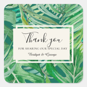Sticker Carré vert émeraude tropical mariage merci