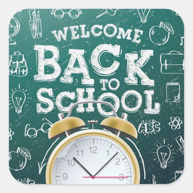 Sticker Carré Vert et blanc Bienvenue à l'école (Devant)