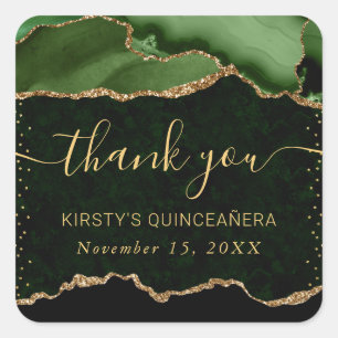 Sticker Carré Vert et Or Fausse Agate Brillante Marbre Quinceane