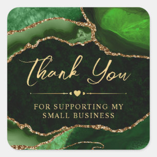 Sticker Carré Vert et or Parties scintillant Faux Agate Petite e