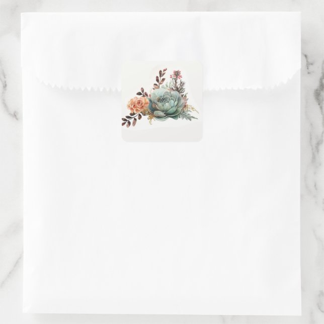 Sticker Carré Vert et pêche succulent (Sac)