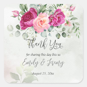 Sticker Carré Vert eucalyptus magenta peony roses préfèrent cade