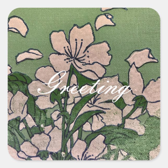 Sticker Carré Vert fleur rose (Devant)