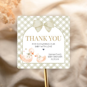 Sticker Carré Vert sauge Gingham Silly Goose Baby Shower