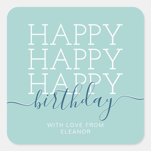 Sticker Carré Vert turquoise moderne Joyeux anniversaire (Devant)