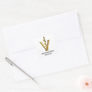 Sticker Carré Vet Asclepius de médecine vétérinaire Elegant Gold