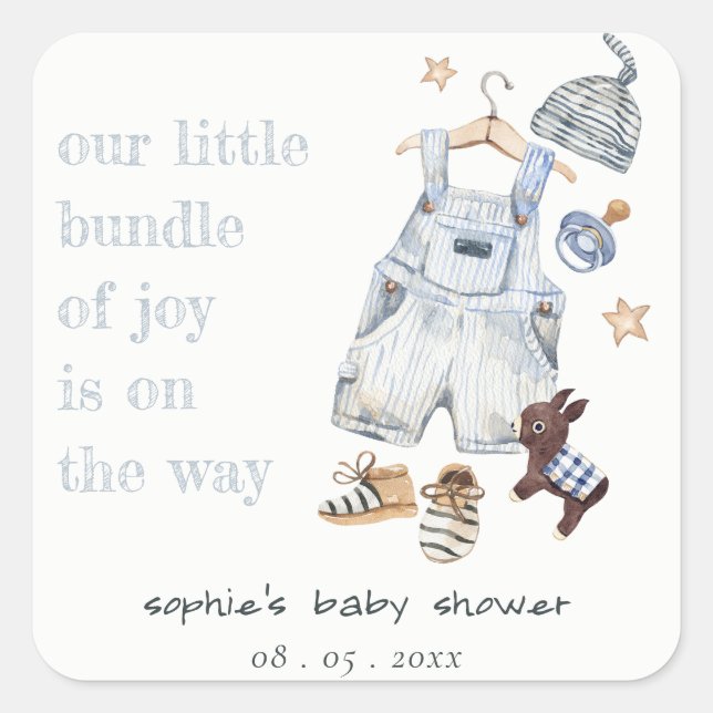 Sticker Carré Vêtements Bébé mignons Essentials Baby shower Garç (Devant)