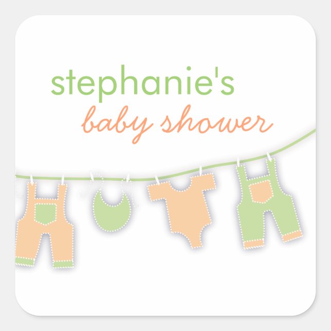 Sticker Carré Vêtements de bébé mignons sur la ligne Baby shower (Devant)