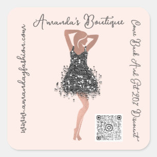 Sticker Carré Vêtements de magasin de boutique Code QR Rose Noir