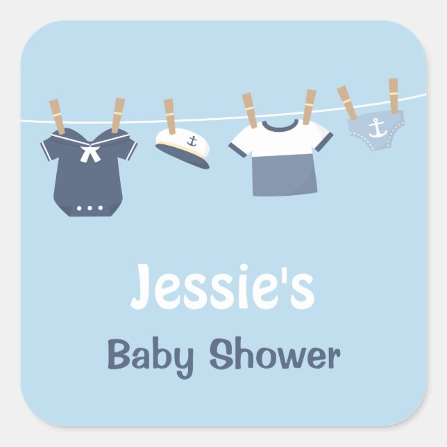 Sticker Carré Vêtements de voile Baby shower nautique (Devant)