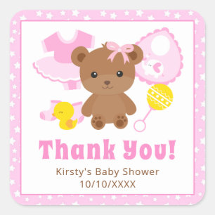 Sticker Carré Vêtements d'ours en peluche fille rose pour Baby S