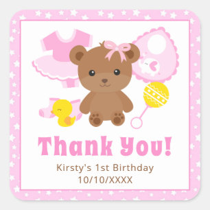 Sticker Carré Vêtements pour ours en peluche fille rose annivers