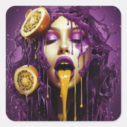 Sticker Carré Viande Juicieuse de la dame des fruits
