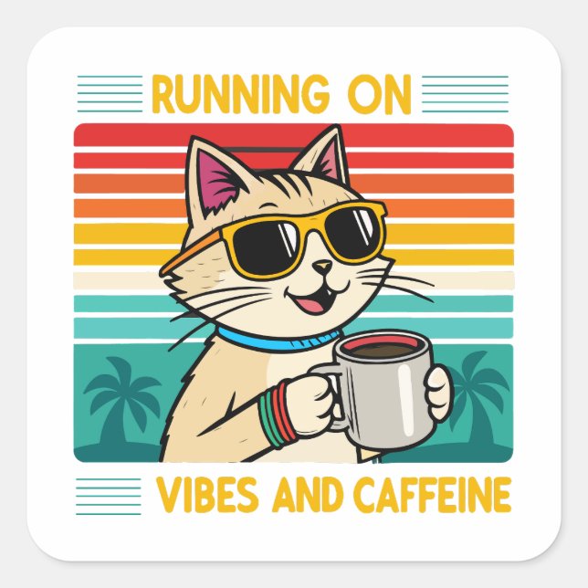 Sticker Carré Vibes de café rétro - Amoureux de caféine amusant (Devant)