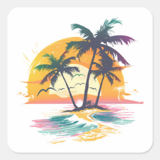 Sticker Carré Vibes de soleil tropicales - Palmiers et conceptio