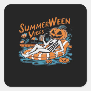 Sticker Carré Vibes D'Été Pour Été Éffrayant, Cadeau D'Halloween