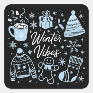 Sticker Carré Vibes d'hiver Vacances Saison Xmas Flocons de neig