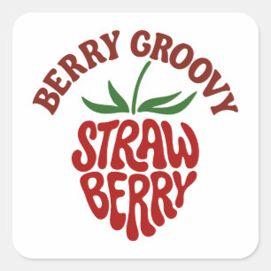 Sticker Carré Vibes les années 70 rétro fraise super