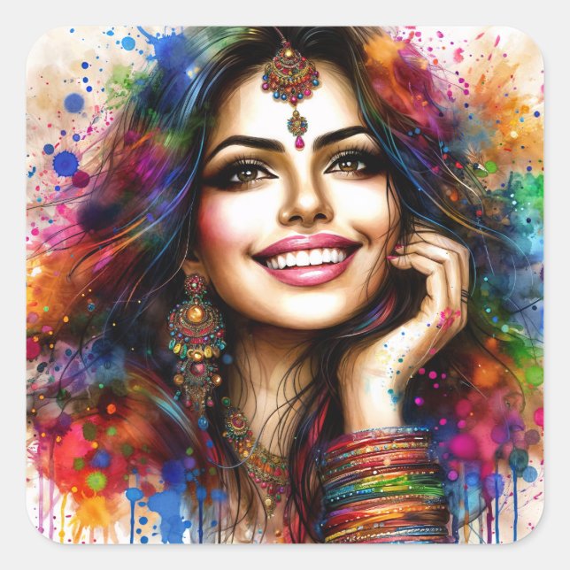 Sticker Carré Vibrant Indian Beauty Festival Art (Devant)