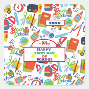 Sticker Carré Vibrant personnalisable Retour à l'école Motif Cla