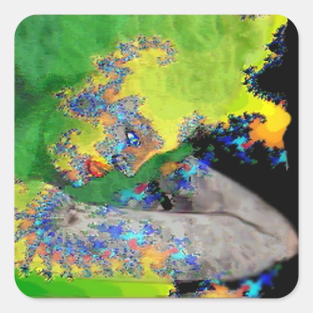 STICKER CARRÉ VIBRATION DE MATTER, FRACTAL WOMAN IN GREEN YELLOW (Devant)