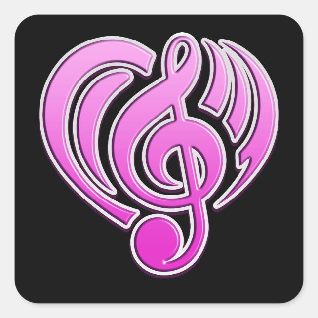 Sticker Carré Vibrations Amour musical Coeur rose Note DJ (Devant)