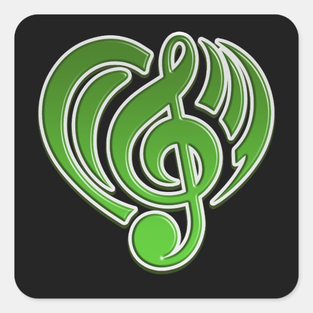 Sticker Carré Vibrations Amour Musical Coeur Vert Musique Note D (Devant)