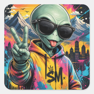Sticker Carré Vibrations d'Alien Drôles