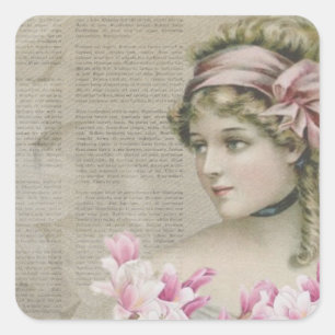 Sticker Carré Victorian Steampunk Lady Pink Journal