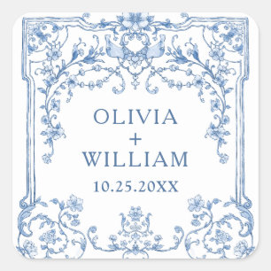 Sticker Carré Victorien Ornate Grace Floral Dusty Mariage bleu