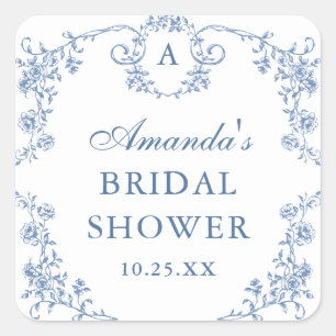 Sticker Carré Victorien Ornate Grace Floral Dusty Mariage bleu
