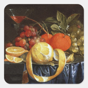 Sticker Carré Vie morte de raisins, d'oranges et d'un citron pel