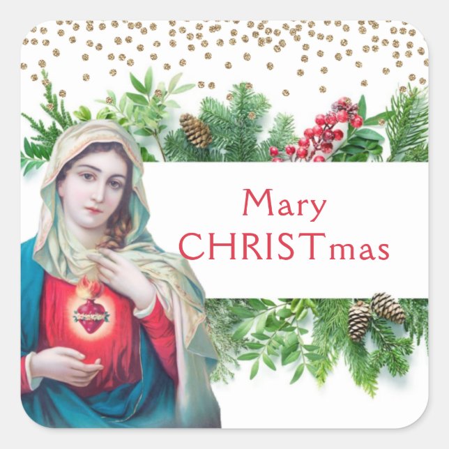 Sticker Carré Vierge catholique de Noël Marie Religieuse (Devant)