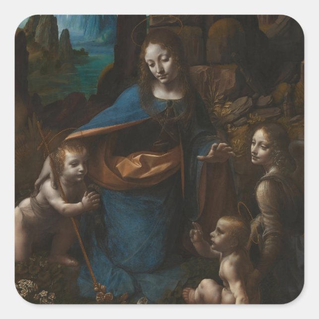 Sticker Carré Vierge des Rochers, Vierge Marie, Jésus, Jean (Devant)