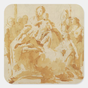 Sticker Carré Vierge et enfant adoré par les évêques, les moines