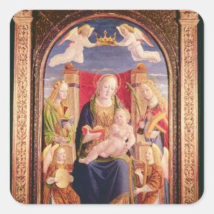 Sticker Carré Vierge et Enfant avec des anges musiciens et des s